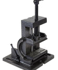 Beefy Tilting Vise For Benchtops And Drill Presses With A 4.25 Inch Jaw Opening 4.25 By 1.75 Inch Jaws Powder Coated Cast Iron Seven Tilting Stops 0 To 90 Degrees Five Half Inch Mounting Brackets For Drill Press Tables, 90-degree setup