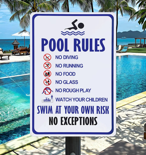 Pool Rules Sign Vintage Tin Sign Swim At Your Own Risk Warning For Poolside Beach Park Decor 8x12 Inches