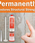 Crack Injection Epoxy Kit For Concrete, Wood, Fiberglass And Metal In A 10 Oz Cartridge With Resin And Hardener, on a cracked wall