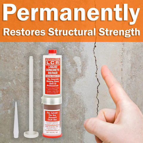 Crack Injection Epoxy Kit For Concrete, Wood, Fiberglass And Metal In A 10 Oz Cartridge With Resin And Hardener, on a cracked wall