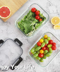 Glass Meal Prep Containers Set With Locking Lids, Borosilicate Glass Food Storage filled with vegetables, airtight and leak proof