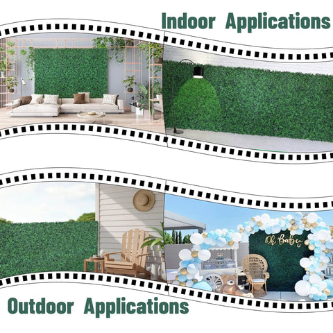 Dope Realistic High-Density Artificial Boxwood Panels 12 Pack 20 By 20 Inch Backdrops With UV Protection in various settings