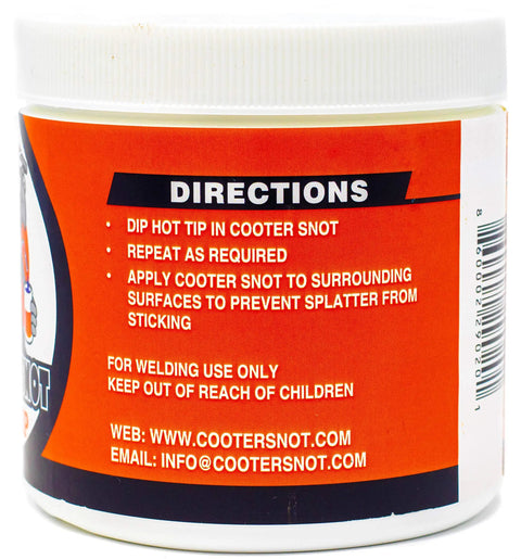 Container showing directions for Tip Dip Anti Spatter Gel For Welding Nozzles Keeps Torch Tip Clean And Spatter Free For Mig TIG Arc Welders Non Flammable Silicon Free 16 Oz Works On Any Tip And Any Position