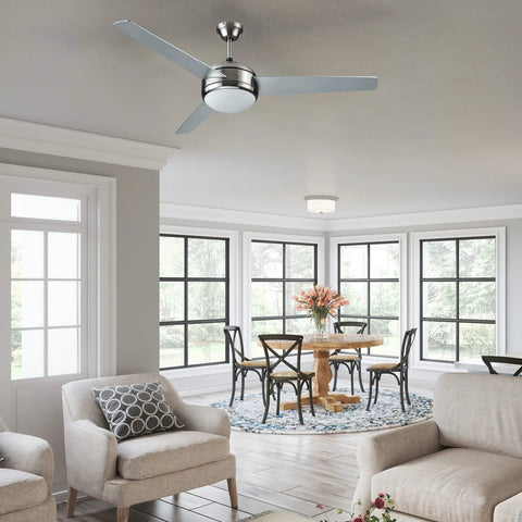 Living room with Treviento 52 Inch LED Indoor Ceiling Fan With Energy Efficient LED Light Kit Contemporary Satin Nickel Finish