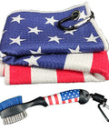 Magnetic Golf Club Cleaning Kit With American Flag Towels, Dual Pack Groove Brush And Groove Pick, Microfiber Towels, Clip Mount.