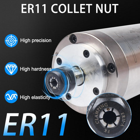 Heavy Duty Water Cooled CNC Router Spindle Motor 0.8KW 110V 400Hz 24000RPM ER11 Collet With Nut detail showing high precision