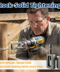Heavy-Duty Wire Twister Tool For Drill With One Quarter Inch Hex Shank in use on a wooden post, showcasing strong twisting capability.