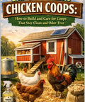 Low Maintenance Chicken Coops Made Easy A Practical Backyard Guide For Building No Fuss Odor Free Coops With Simple Upgrades Easy Cleaning And Durable Designs For Busy Homekeepers With Flocks cover showing a red chicken coop and chickens.