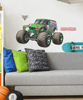 Grave Digger Monster Jam Wall Decal With 3D Augmented Reality Interaction Peel And Stick 28 Inch Epic Wall Decor on white wall