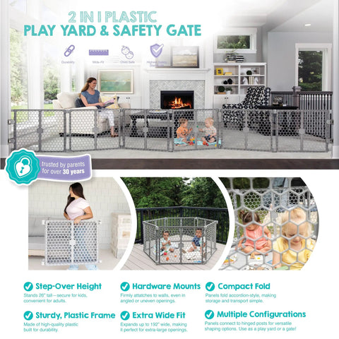 Mega Wide 192 Inch Baby Gate And Play Yard 2 In 1 Gate To Playpen Expands For Open Spaces Great For Babies Toddlers And Pets Gray indoors