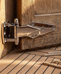Rock Solid Zinc Alloy Cold Storage Door Hinges Heavy Duty Freezer Hinge Replacement For Walk In Cooler And Industrial Refrigeration 2 Pack shown installed on wooden door.