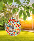 6 Inch Glass Mosaic Hanging Bird Feeder For Outdoors With Fly Through Opening Confetti Mosaic Colorful Backyard Feeder