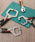 4 Piece Locking C Clamp Set Heavy Duty Welding Clamps Pliers Vise Grips With Swivel Pads 6 Inch 9 Inch 11 Inch Tough Grip For Craftsmen Home Workshop Projects, four clamps on cutting mat