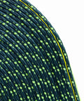 Close-up of yellow and navy braided rope texture with yellow accents, not part of the Ten Pack 4 Inch Winch Straps 30 Foot Yellow Heavy Duty Tie Downs.