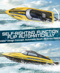 Fast RC Boat Reaching 32 KPH With 2.4GHz Remote showcasing self-righting function on water