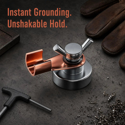 Heavy Duty Welding Ground Clamp With Strong Magnet And Copper Connector For Fast Secure接地 On Metal Fabrication automotive repair close-up.