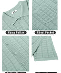 Men's Knit Short Sleeve Button Down Shirt Vintage Polo Beach Top In Ice Green Lightweight Breathable Knit Casual Summer