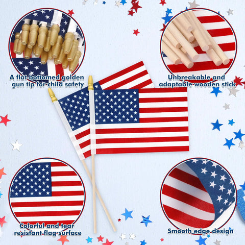 12 Pack Small American Flags On Sticks 4x6 Inches For Fourth Of July Memorial Day Veterans Day Decorations with features