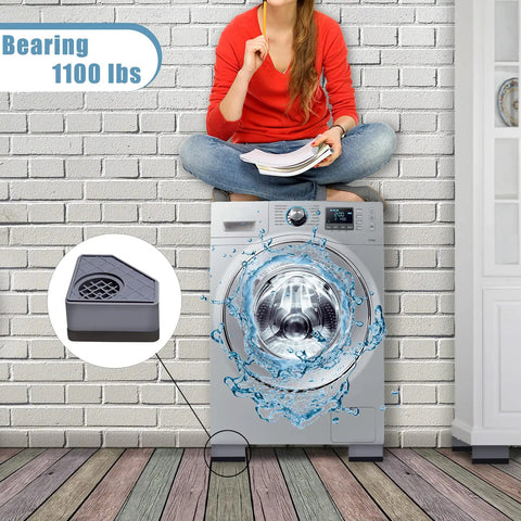 Heavy Duty Anti Vibration Pads For Washer And Dryer 4 Pack 1100 Lb Capacity under washing machine with person sitting on top