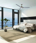 Bedroom interior with Treviento 52 Inch LED Indoor Ceiling Fan With Energy Efficient LED Light Kit Contemporary Satin Nickel Finish Downrod Mount For Regular Or Sloped Ceilings Includes Wall Control And Three Speed Settings installed