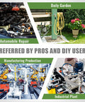 Collage of different work environments: automobile repair, daily garden, manufacturing production, and industrial plant