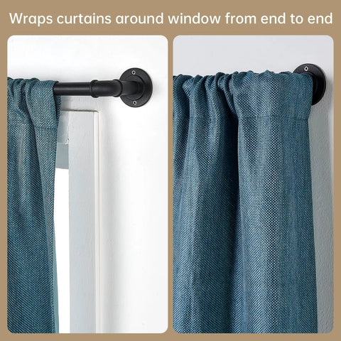 Heavy Duty Adjustable Curtain Rod Kit 35 To 75 Inches Seven Eighths Inch Diameter Black With Aluminum End Caps Steel Poles