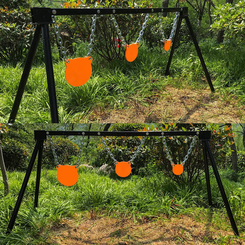 AR500 Steel Gong Target Set 1/2 Inch Thick For Serious Shooters With 4, 6, And 8 Inch Sizes in backyard setup