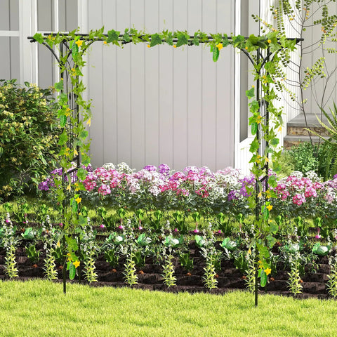 81 Inch Garden Arch Metal Arbor For Climbing Plants, Heavy Duty Outdoor Trellis With Greenery, Weatherproof Rustproof Design