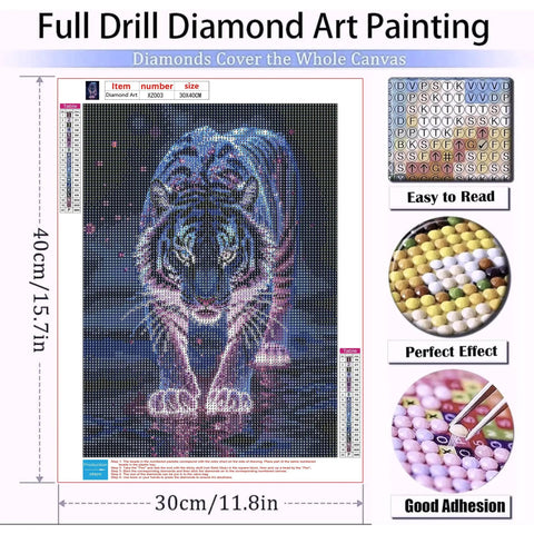 Diamond Painting Kit For Adults Beginners 5D Full Drill DIY Tiger Art Set with canvas dimensions 12x16 inches and tools included