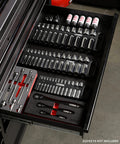 Drawer with Magnetic Socket Holder Set 3-Piece Black 1/4 Inch 3/8 Inch and 1/2 Inch Drive Organizers That Grip 76 Sockets visible