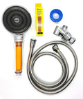Vitamin C Infused Handheld Rain Shower Head With Water Filter Two Included Filters Delivers Softer Clean Water Removes Up To 99.9 Percent Chlorine And Chloramines For Healthier Skin And Hair Worth Every Shower, showing chrome and orange filter components.