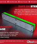 Magnetic Hex Bit Organizer Tray with green base and ferrite magnet for 37 bits, ideal for toolboxes and steel surfaces.