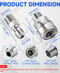 Stainless steel 3/8 in pressure washer quick-connect kit with plug and socket fittings, 12 pcs, front view.