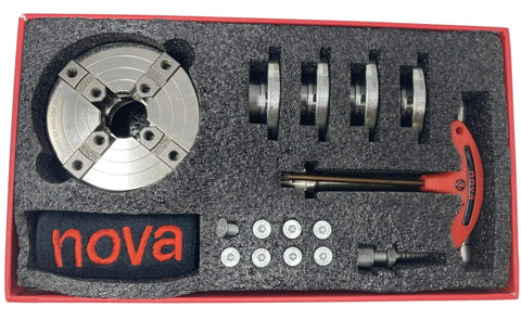 Pro-Tek G3 Wood Lathe Chuck Set With 2 Inch Pro-Tek Jaws, Woodworm Screw, Deluxe Storage Box, Nickel Plated