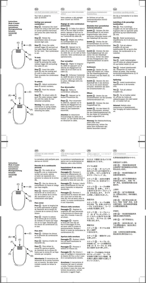 Instruction manual for Ultra Secure 4-Digit Combination Lock With 3 Feet Retractable Cable For Bike, Ski, Snowboard, And Stroller.