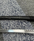 Dope Six Color Iaido Training Katana Set With 1060 Carbon Steel Blades, dragon pattern on black sheath, pattern fabric background.