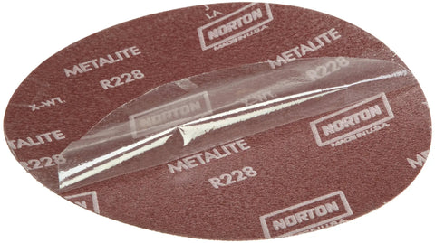 Metalite PSA Adhesive Sandpaper Discs 120 Grit 12 Inch Aluminum Oxide Discs for Stationary Sander with partially peeled backing