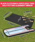 Golf Putting Mirror With Six Tees Training Aid, 12x6 Inch Red Mirror, Carry Pouch, and Tees on Grass