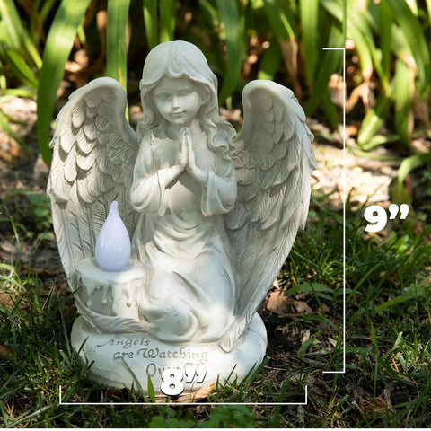 Watching Over Us Praying Angel Solar Garden Light LED Outdoor Decor for Home Patio and Yard, 9-inch polyresin statue.