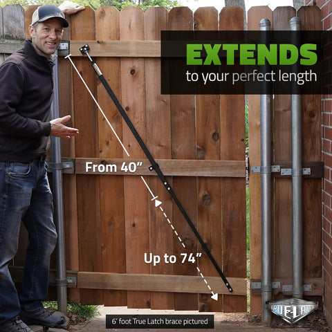 6 Ft Telescoping Gate Brace For Wood Fences, Anti Sag Gate Hardware Kit With Adjustable 40 To 74 Inches, black finish installed