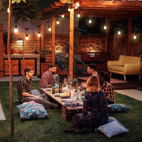 Outdoor LED String Lights 24 Ft Weather Resistant With Vintage Bulbs for patio garden enhancing warm white vibe at night