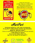 sMartPart warning label with stop sign, safety instructions, and return policy information clearly displayed on yellow background.