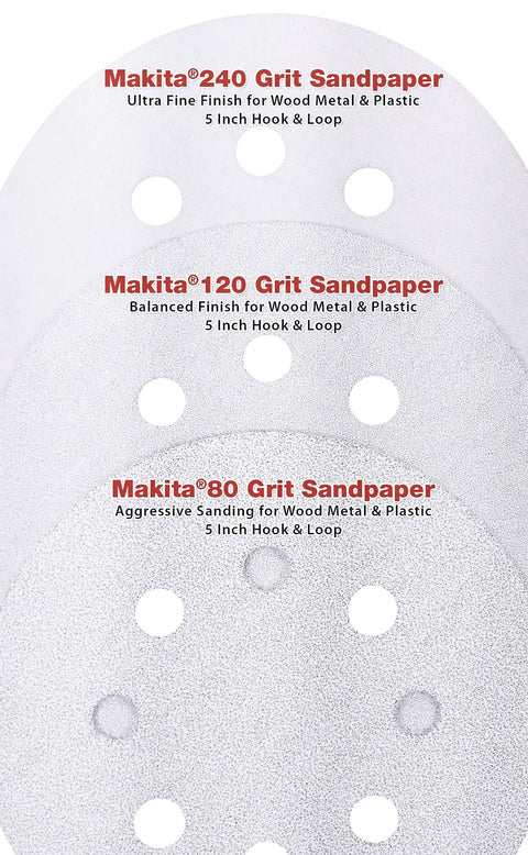 Multi Grit 30 Piece Five Inch Random Orbit Sanding Disc Set With Eight Hole Hook And Loop Includes 10 Of Each 80 120 240 Grit Discs