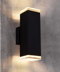 13 Inch LED Modern Square Aluminum Outdoor Wall Light With Matte Black Finish 20W 3000K Warm White Up And Down Sconce For Exterior Patio Porch And Yard Outdoor Lighting Fixture Weather Resistant Easy Install For Curb Appeal on concrete wall