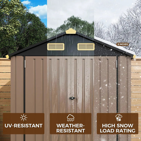 Heavy Duty 6x6 Outdoor Storage Shed With Lockable Double Doors, Galvanized Steel Build, Built In Ventilation, Weather Tough
