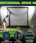 Elite Golf Net With LoftGuard Canopy And Steel Frame 8 By 8 Foot Practice Hitting Net For Indoor And Outdoor Use Built For High Launch Shots Wedge Gapping And Consistency shown with dimensions and features.