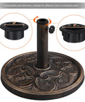 Heavy Duty Round Antiqued Umbrella Base for Outdoor Patio All Weather Bronze Stand 22 Lb Resin and Iron Construction Built to Last for Patios and Gardens