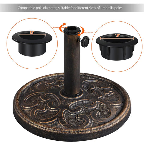 Heavy Duty Round Antiqued Umbrella Base for Outdoor Patio All Weather Bronze Stand 22 Lb Resin and Iron Construction Built to Last for Patios and Gardens