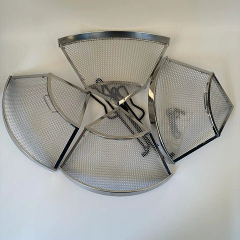 15 Inch Stainless Steel Fire Pit Spark Screen With Detachable Mesh Smokeless Shield And Grill Function laid out.