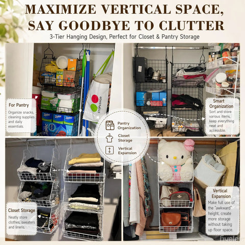 Dead Simple Hanging Closet Organizer With Expansive Tiered Wire Baskets Saves Serious Space In Your Laundry Room. 3 tier steel frame storage.